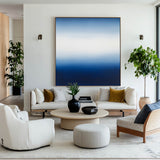 Modern Blue White Canvas Wall Art Blue Square Textured Paintings Large Minimalist Art For Livingroom