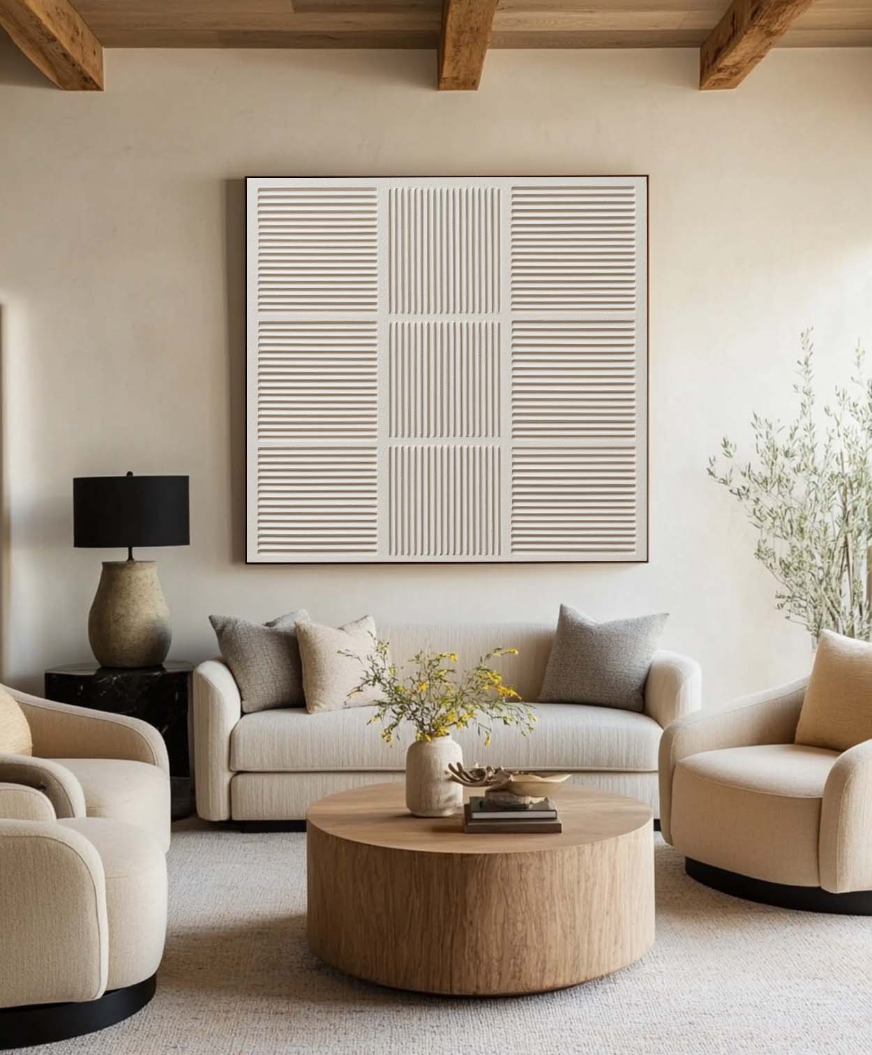 Large Beige Wall Art Textured Painting Wabi-sabi Minimalist Plaster Wall Art For Livingroom
