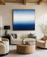 Modern Blue White Canvas Wall Art Blue Square Textured Paintings Large Minimalist Art For Livingroom