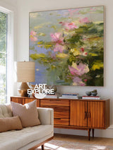 Serene Lotus Inspired Canvas Art With Rich Texture For Bedroom Decor