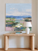 Modern Textured Landscape Painting With Colorful Meadow For Contemporary Home Decor