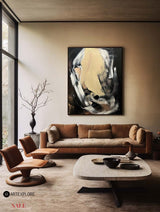 Modern Black Beige Abstract Painting Vintage Canvas Wall Art Black Beige Minimalist Abstract Art