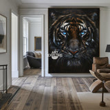 Large Wild Tiger Oil Painting Black Tiger Artwork - Handmade Tiger Canvas Art for Wall Decor