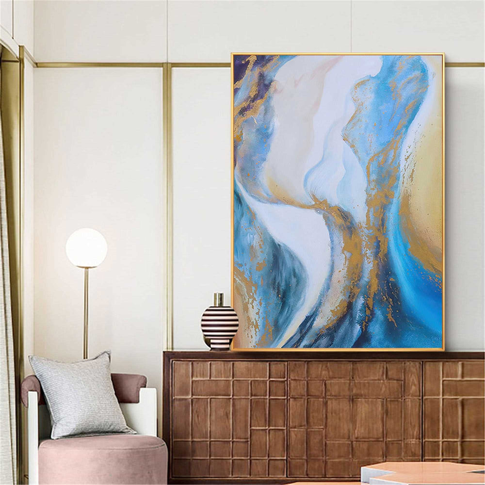 Abstract Blue And Gold Canvas Painting Large Original Acrylic Abstract Canvas Art Modern Abstract Painting