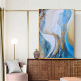 Abstract Blue And Gold Canvas Painting Large Original Acrylic Abstract Canvas Art Modern Abstract Painting