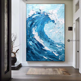 Modern Blue Ocean Wave Wall Art Paintings White Blue Surf Art Canvas Painting Unique Blue And Blue Wall Art