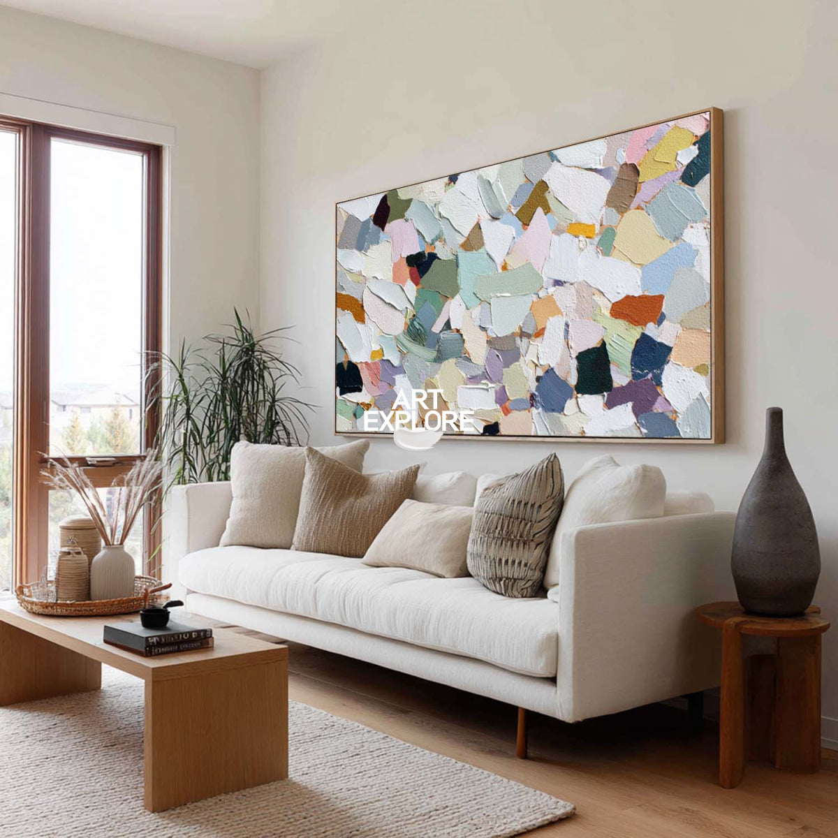 Modern Mosaic Abstract Art With Impasto Texture For Contemporary Living Room Decor
