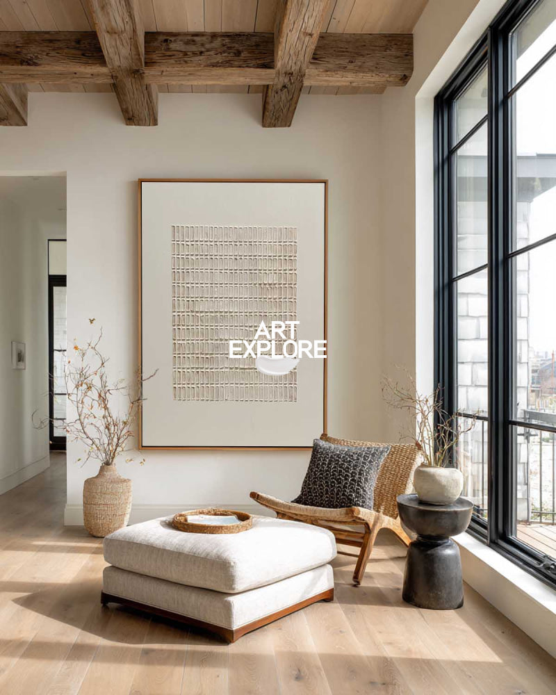 Minimalist Beige Abstract Art Original Canvas Painting For Living Room And Office