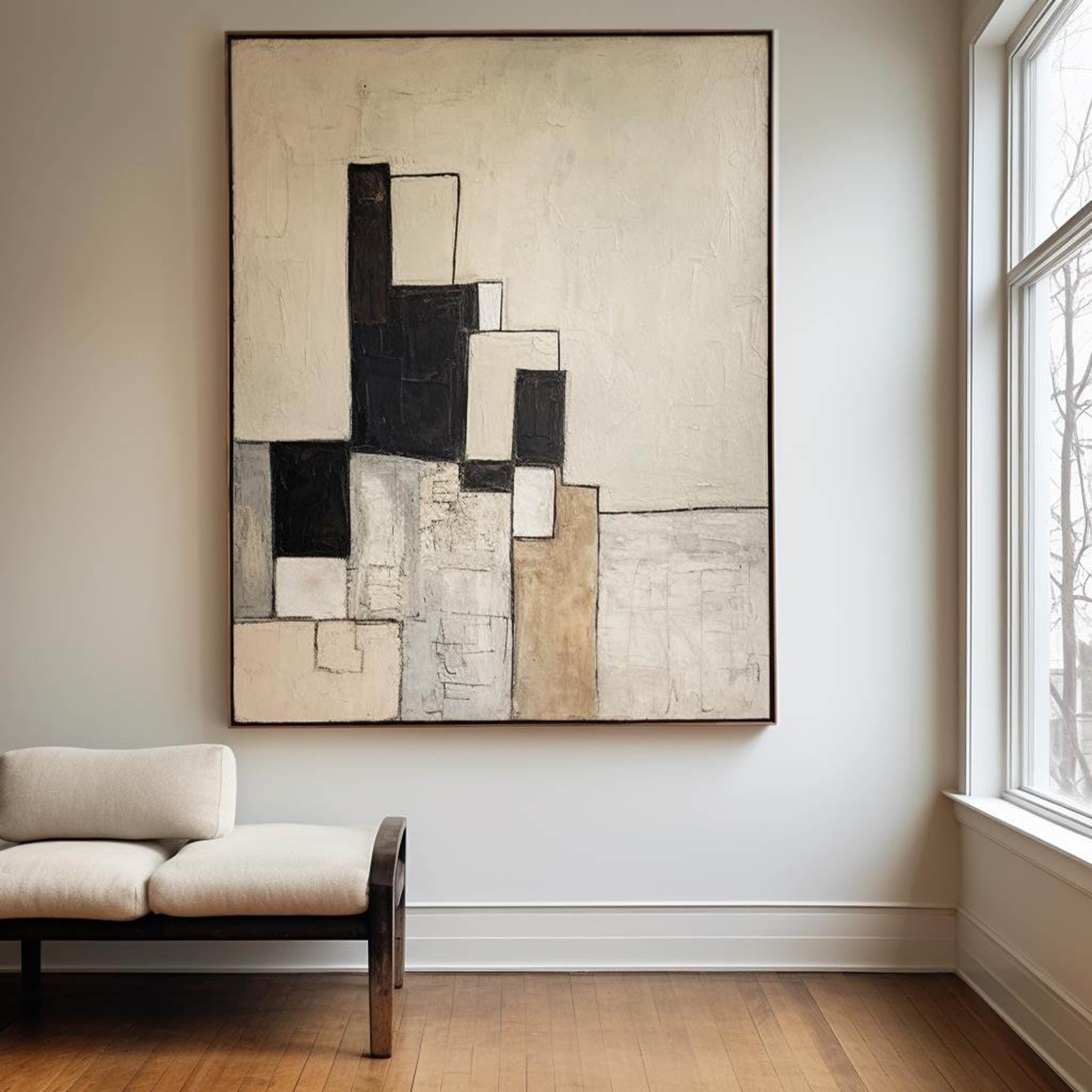 Modern Black And Beige Abstract Canvas Wall Art Earth Tone Minimalist Art Minimalist Painting