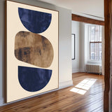 Beige And Blue Textured Geometric Abstract Painting Large Minimalist Wall Art For Sale