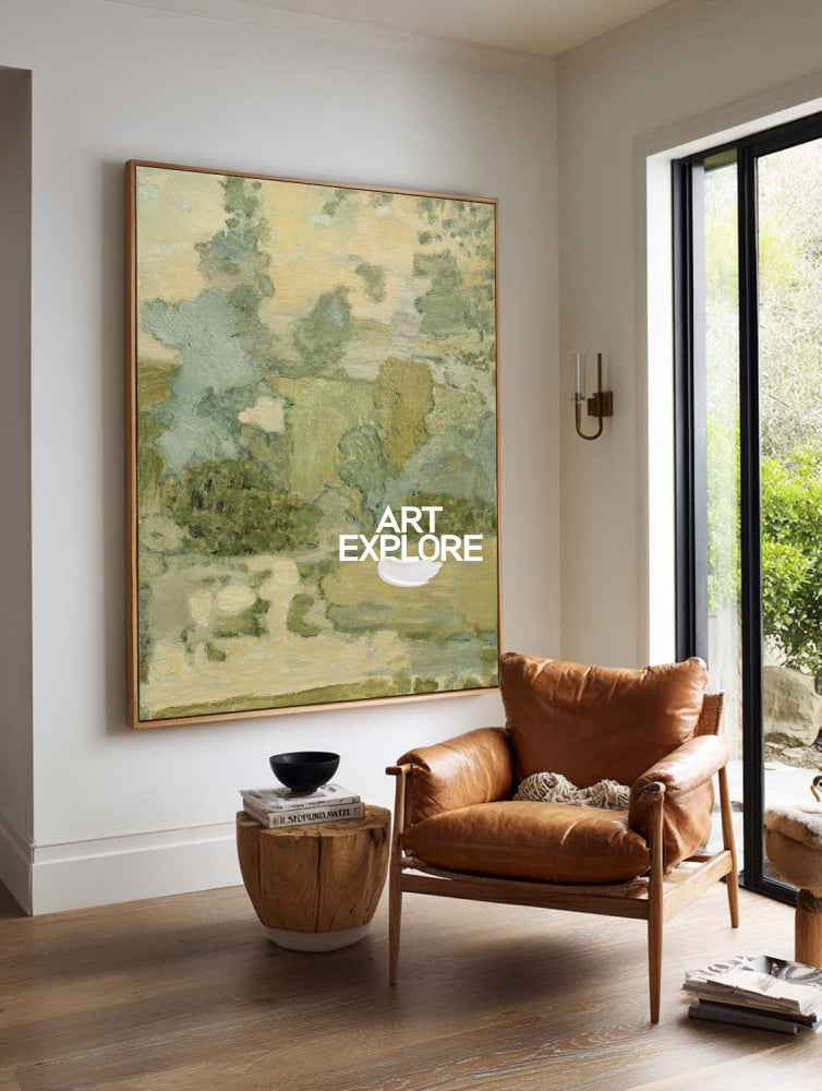 Original Green And Beige Nature Inspired Abstract Painting With Rich Texture And Depth