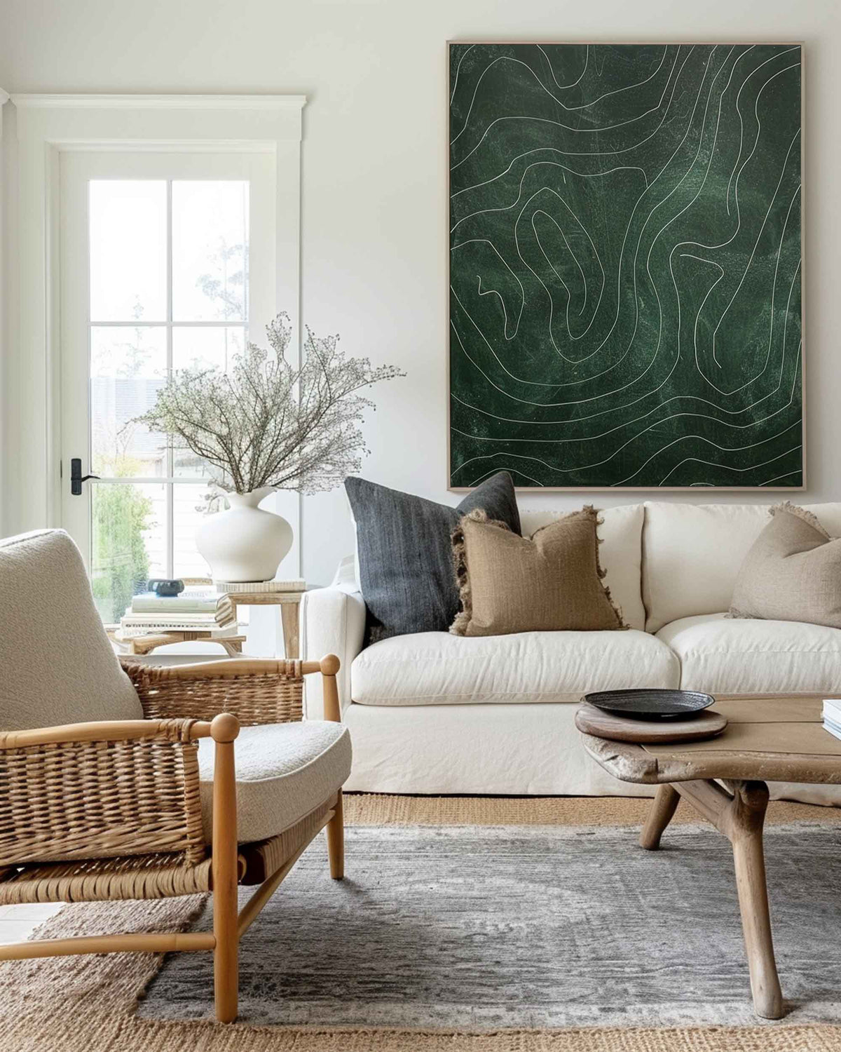 Modern Green Abstract Geometric Lines Decorative Painting Minimalist Green Wall Art Boho Abstract Wall Art Mid Century Decorations