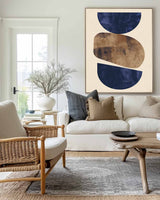 Beige And Blue Textured Geometric Abstract Painting Large Minimalist Wall Art For Sale