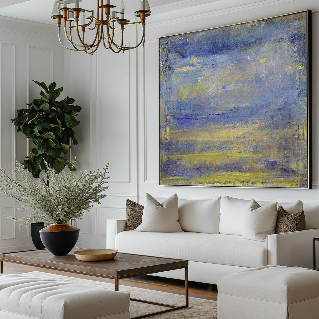 Blue And Yellow Abstract Art Blue Canvas Art Extra Large Wall Decor