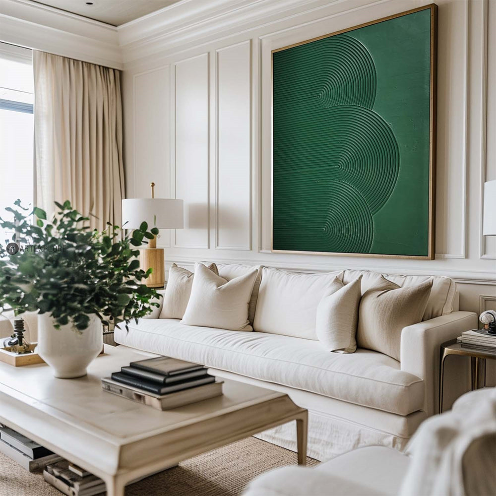 Modern Original Abstract Green Texture Wall Art,Canvas Green Thick Texture Oil Paintings,Light Luxury Vertical Green Hanging Painting