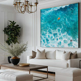 Abstract Modern Green Ocean Painting A people Floating in the Blue Green Sea Original Hand Painted Floating in the Ocean Acrylic Painting Art