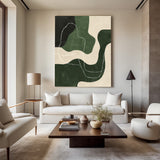 Abstract Green White Geometric Canvas Green Painting Large Modern Minimalist Artwork For Living Room