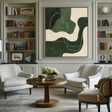 Abstract Green White Geometric Canvas Green Painting Large Modern Minimalist Artwork For Living Room
