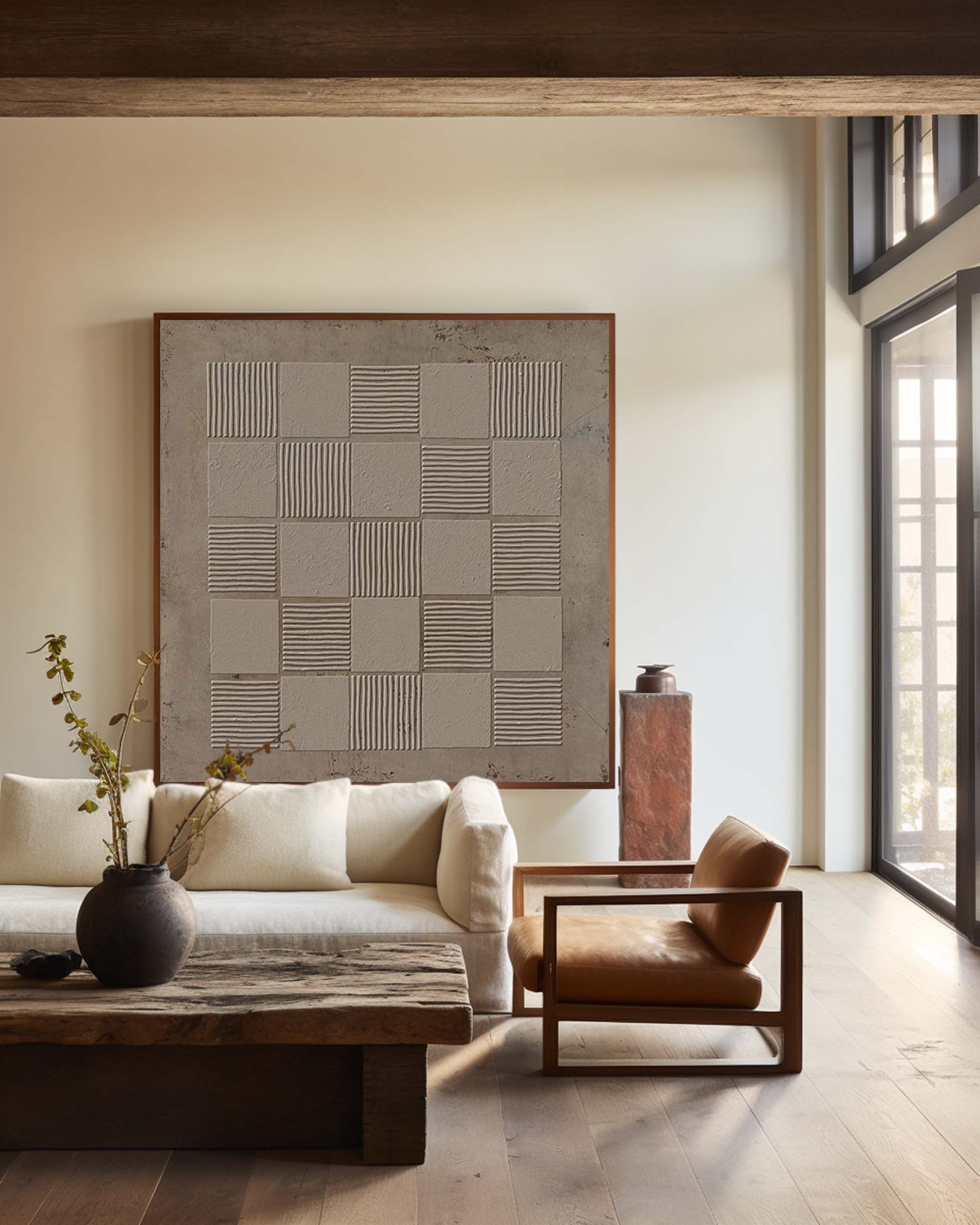 Wabi-sabi Brown Minimalist Wall Art Rich 3D Textured Canvas Art Minimalist Wall Art