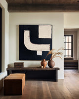 Modern Abstract Minimalist Black and White Canvas Wall Art, Japanese Minimalist Painting For Sale