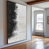 Black And White Abstract Painting, Black White Minimalist Painting, Black White Canvas Wall Art