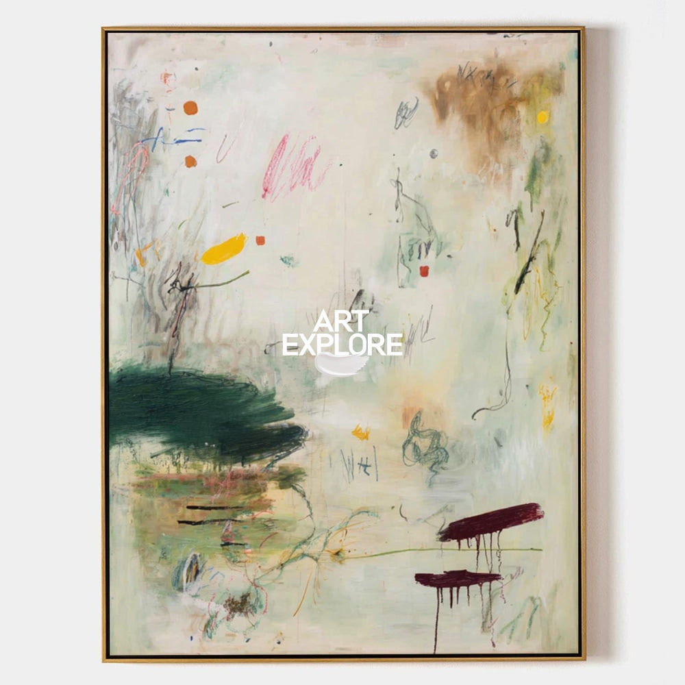 Modern Abstract Art Painting With Green Tones For Contemporary Living Room Decor