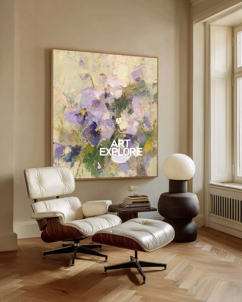 Purple Floral Textured Oil Painting Original Art For Modern Home Decor