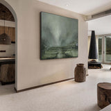 Modern Green Landscape Canvas Art Rich Textured Wall Art Modern Square Canvas Painting For Sale