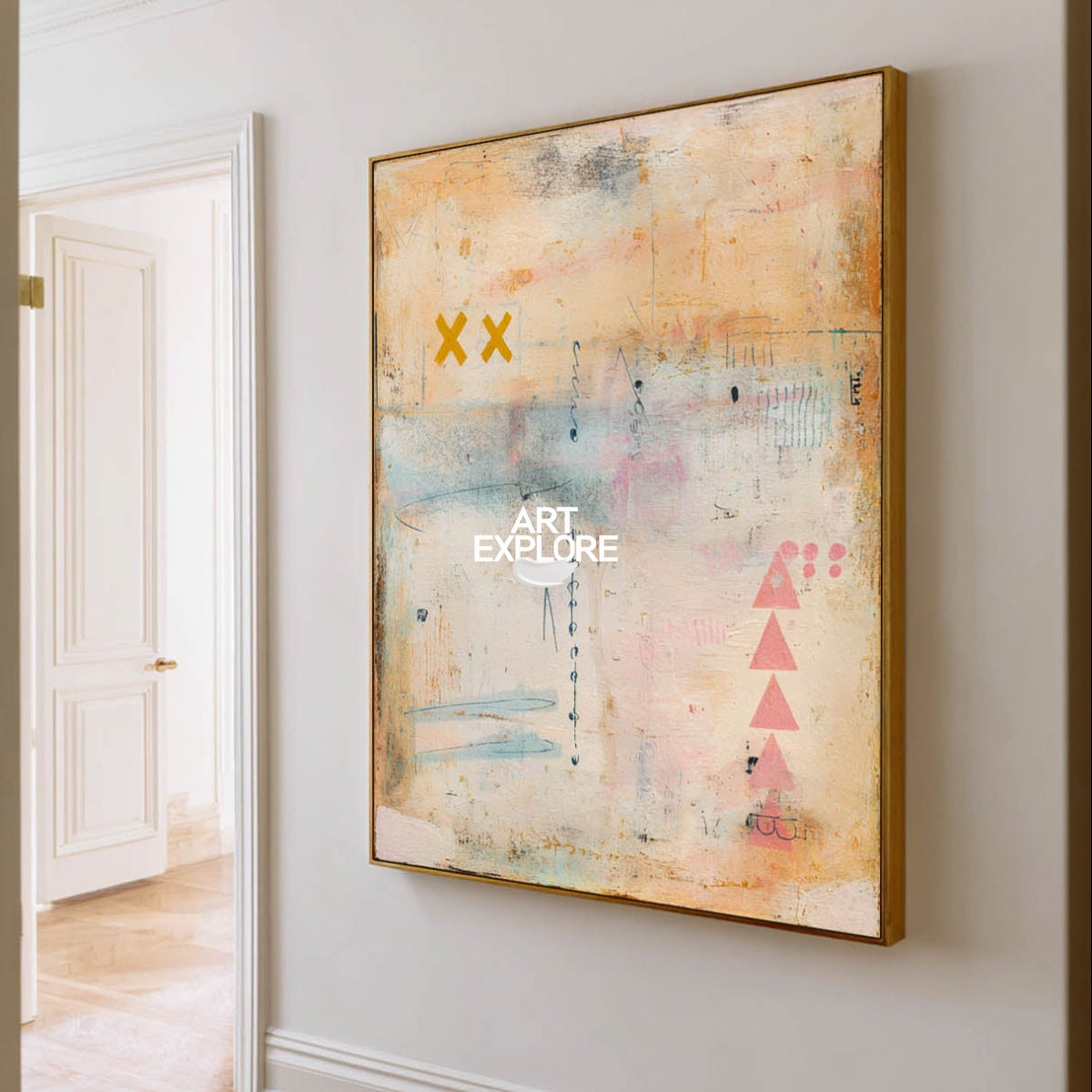 Modern Abstract Art Painting Beige And Pink For Contemporary Living Room Decor