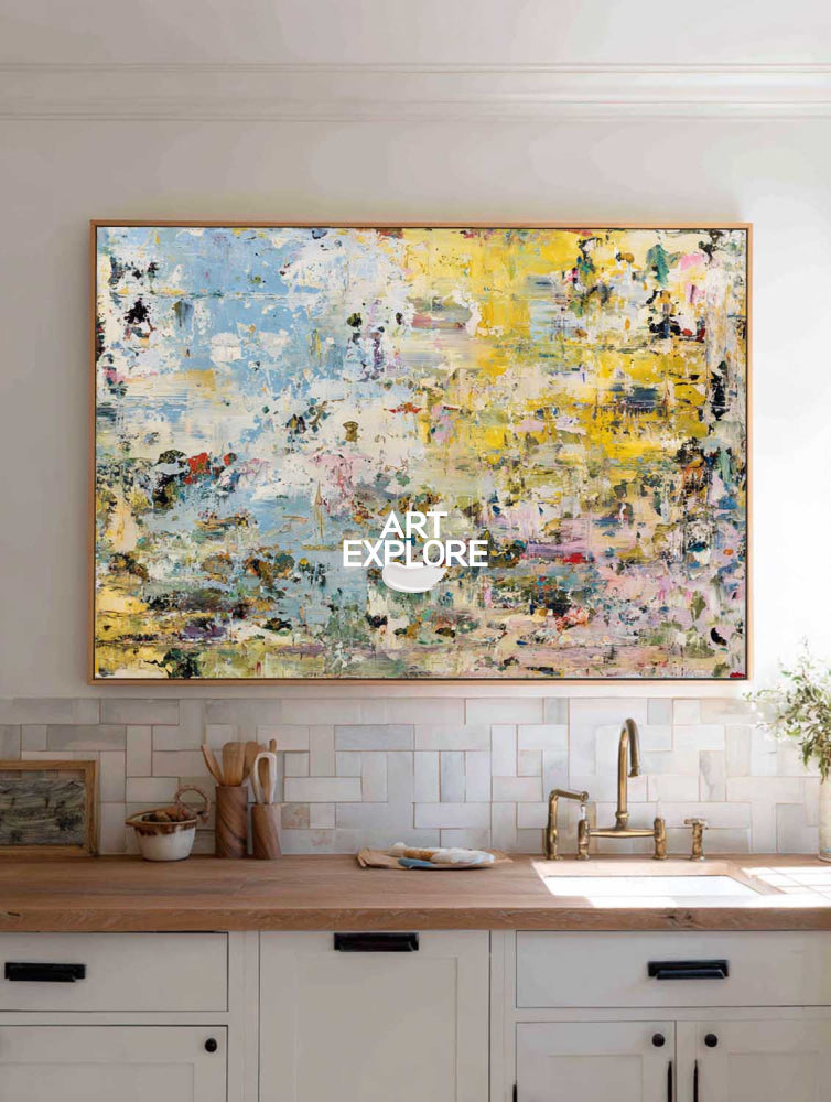 Modern Yellow And Blue Abstract Painting For Living Room Wall Art Decor