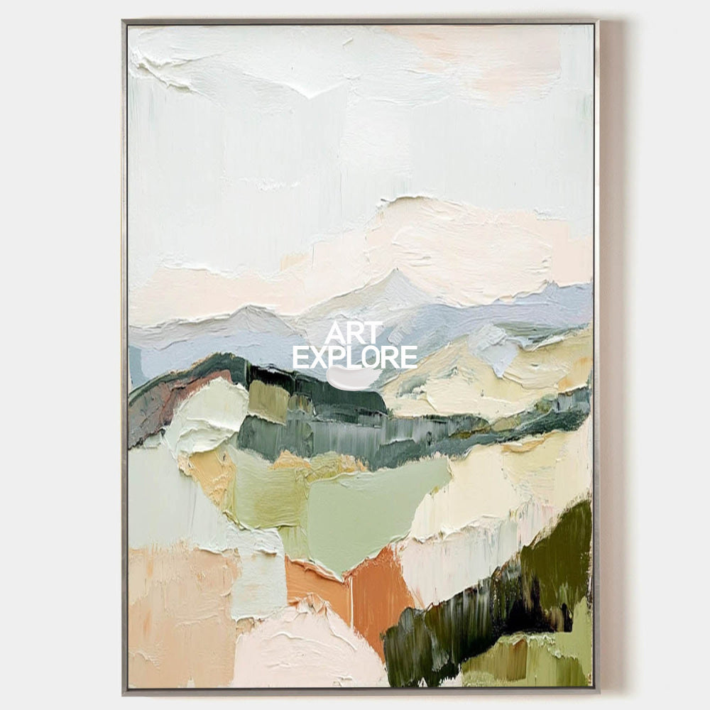 Modern Abstract Landscape Painting With Textured Hills For Living Room Decor