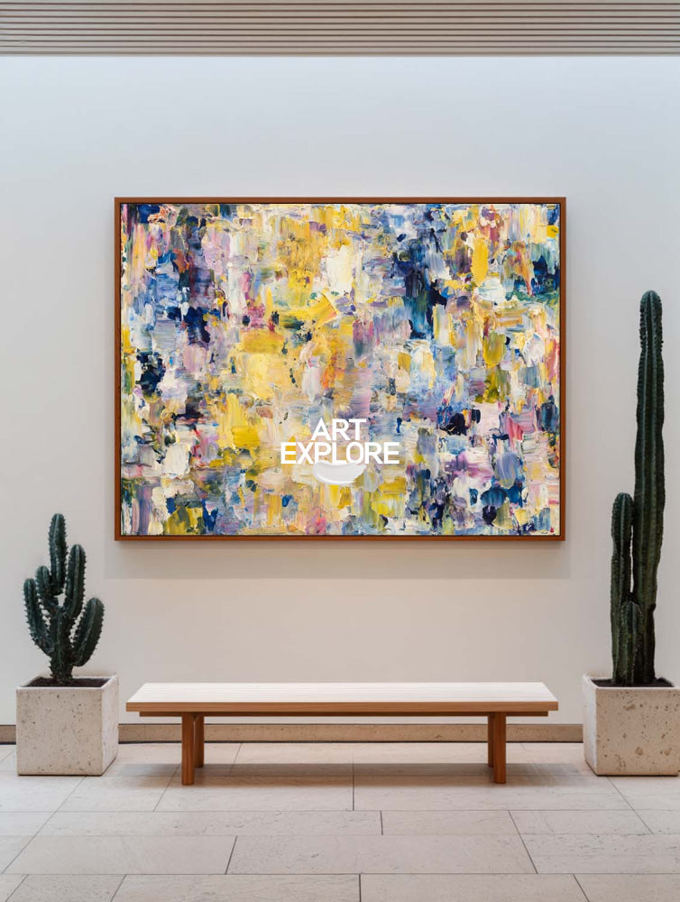 Modern Abstract Oil Painting With Yellow Blue Purple For Living Room Decor
