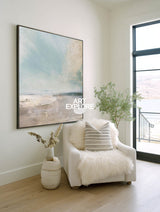 Abstract Seascape Painting With Textured Blue Beige Tones For Living Room Wall Art Decor