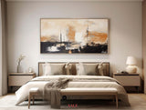 Wabi-sabi black beige canvas paintings, dark beige soft brush strokes painting for sale