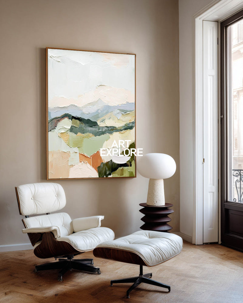 Modern Abstract Landscape Painting With Textured Hills For Living Room Decor