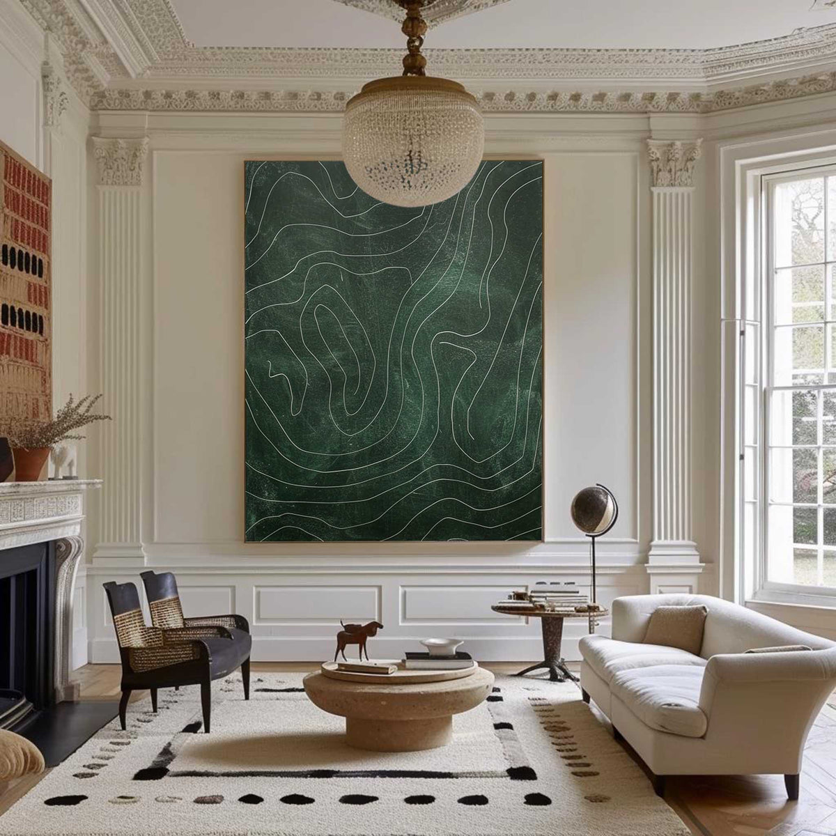 Modern Green Abstract Geometric Lines Decorative Painting Minimalist Green Wall Art Boho Abstract Wall Art Mid Century Decorations