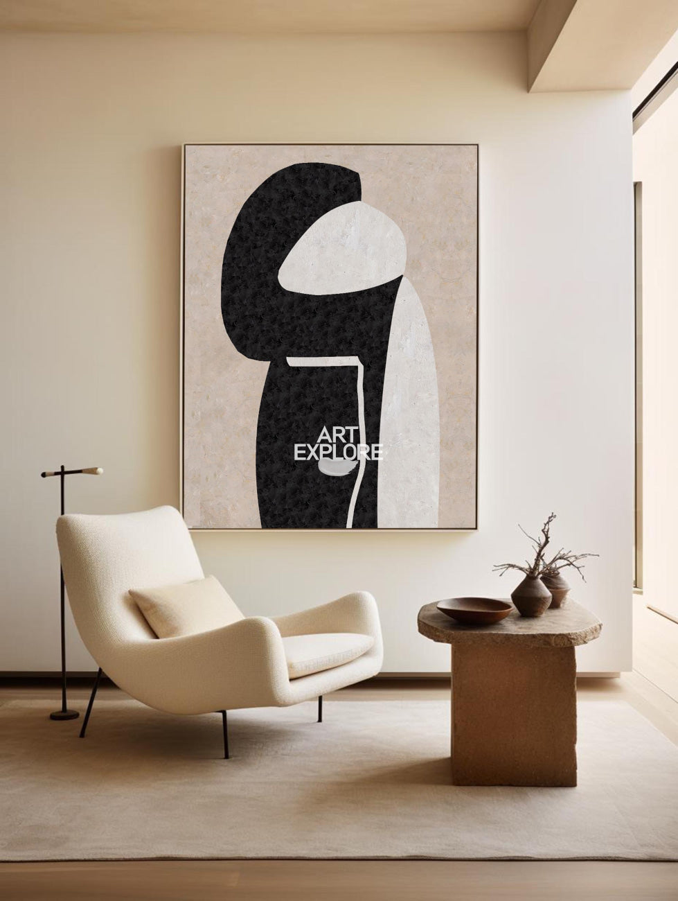 Modern Minimalist Painting Black White And Beige Cool Line Geometric Acrylic Painting Ideas Minimalist Painting For Sale