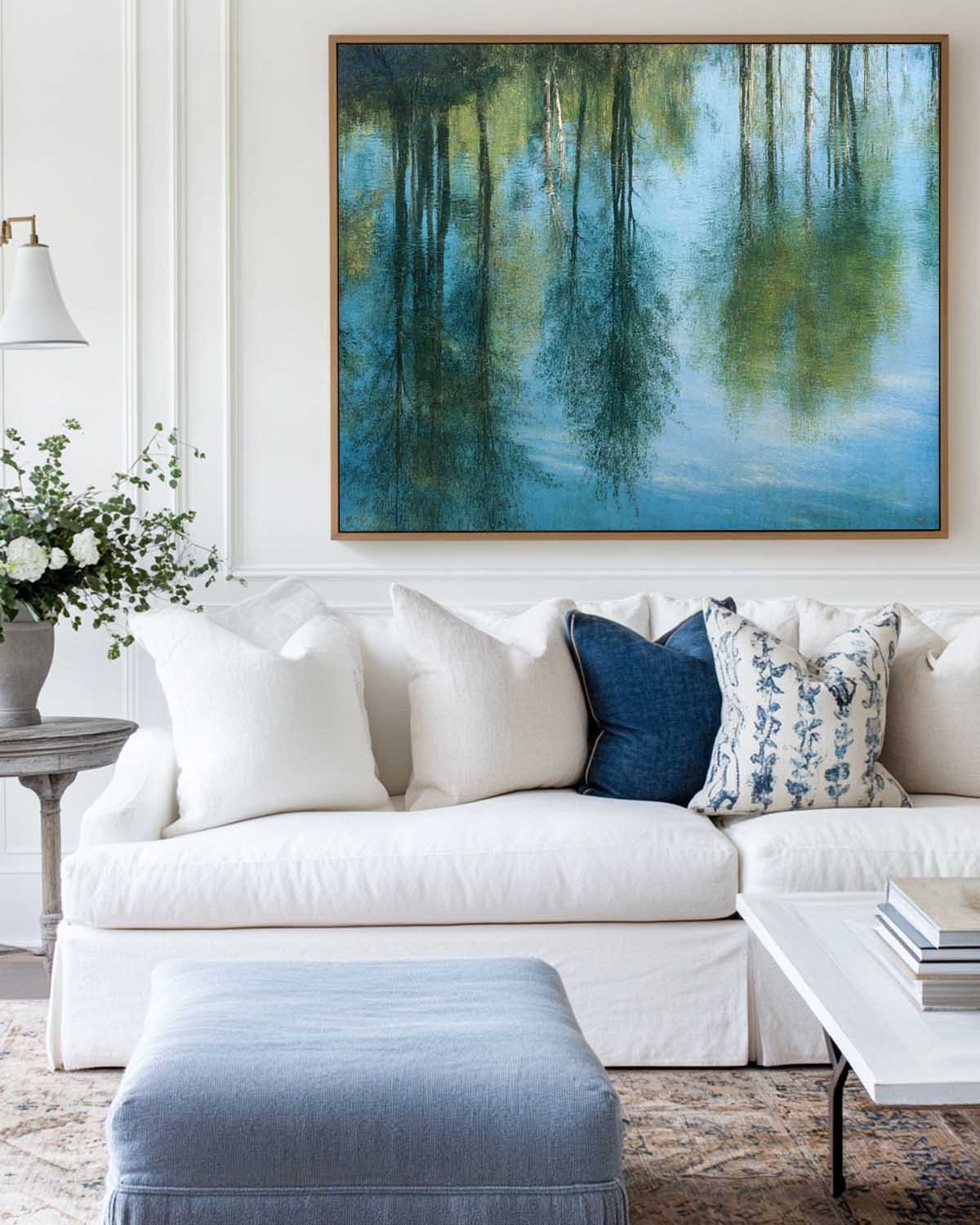 Large Vertical Blue Scenery Wall Art – Modern Textured Canvas Painting | ArtExplore