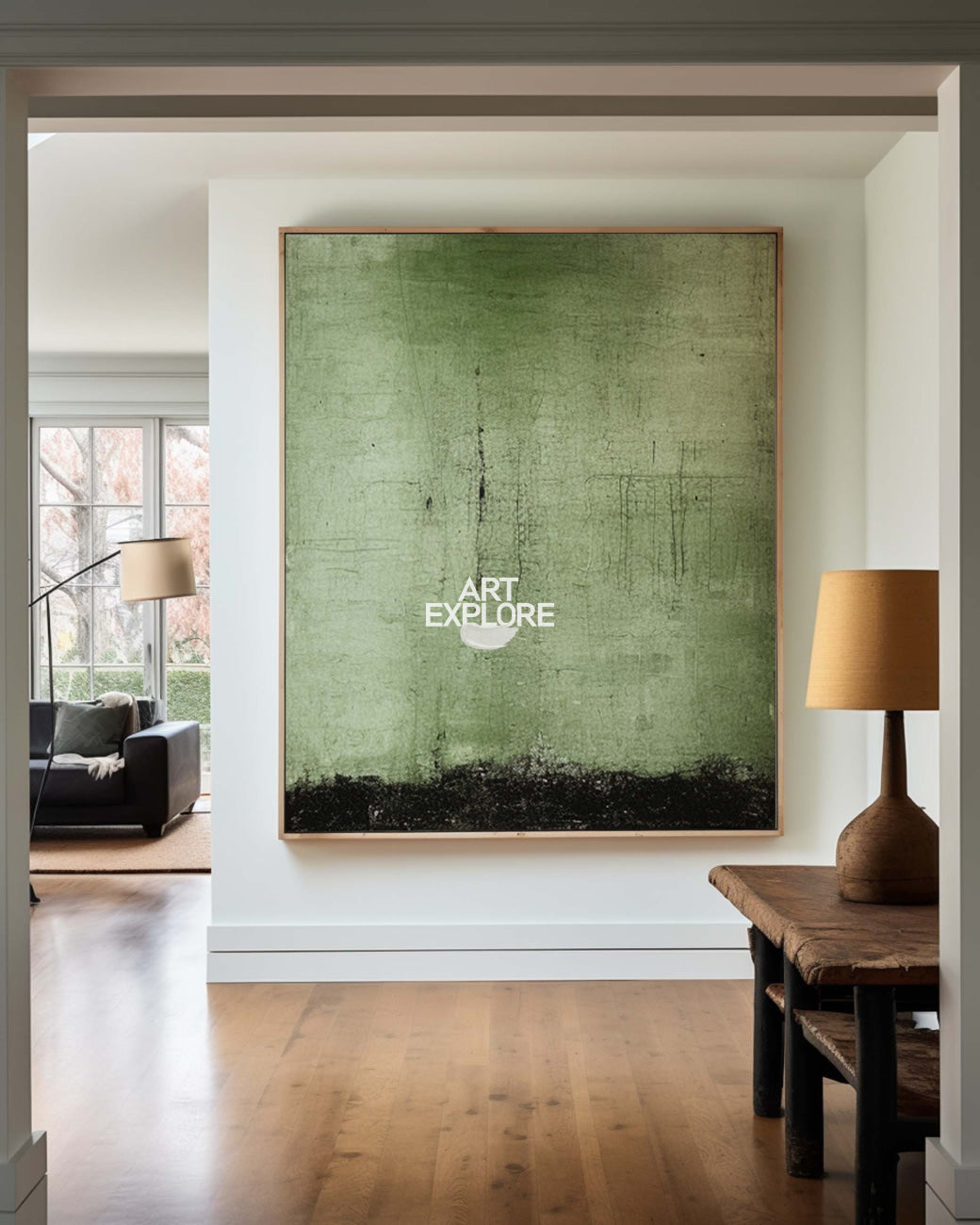 Wabi Sabi Green Painting Green Canvas Wall Art Green Minimalist Wall Art For Sale