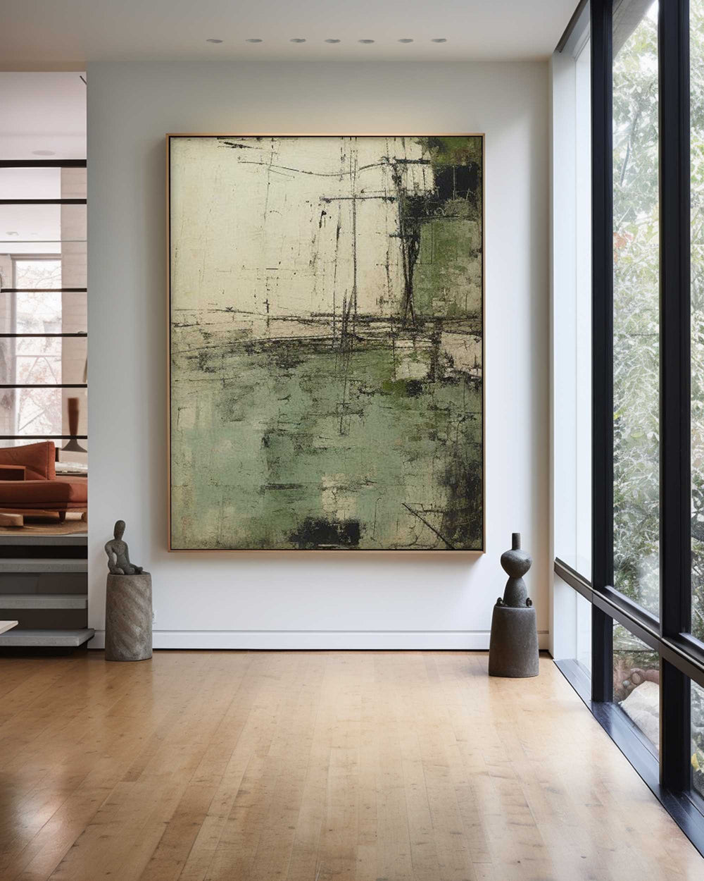 Wabi Sabi Green Painting Green Canvas Wall Art Green Minimalist Wall Art For Sale
