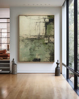 Wabi Sabi Green Painting Green Canvas Wall Art Green Minimalist Wall Art For Sale