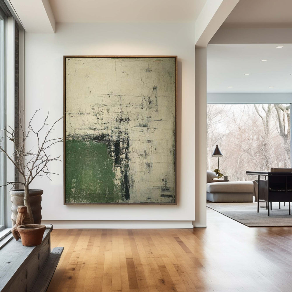 Wabi Sabi Green Painting Green Canvas Wall Art Green Minimalist Wall Art For Sale