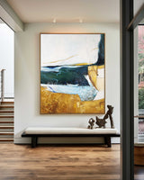 Abstract Gold Canvas Art Green Canvas Painting Vertical Texutred Art |Artexplore