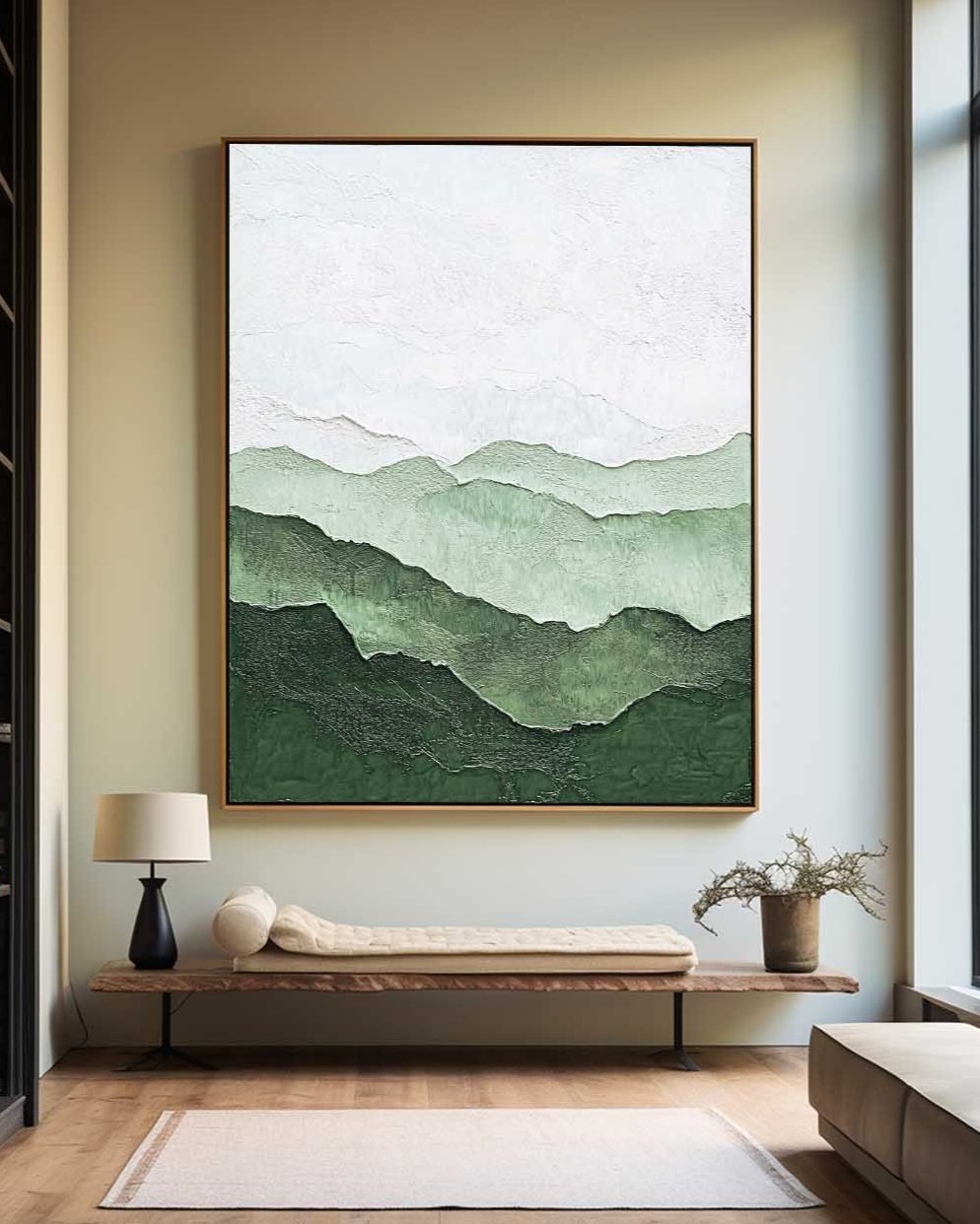 Green Mountain Texture Painting Lage Green Handmade Wall Art Minimalist Painting Vertical Painting