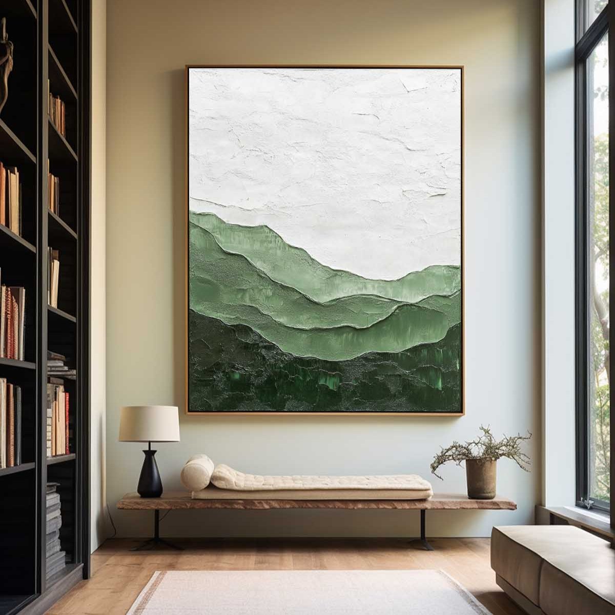 Lage Green Handmade Wall Art Minimalist Green Textured Painting Abstract Painting for Livingroom