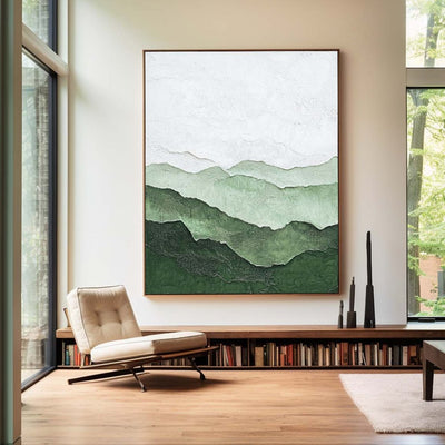 Green Mountain Texture Painting Lage Green Handmade Wall Art Minimalist Painting Vertical Painting