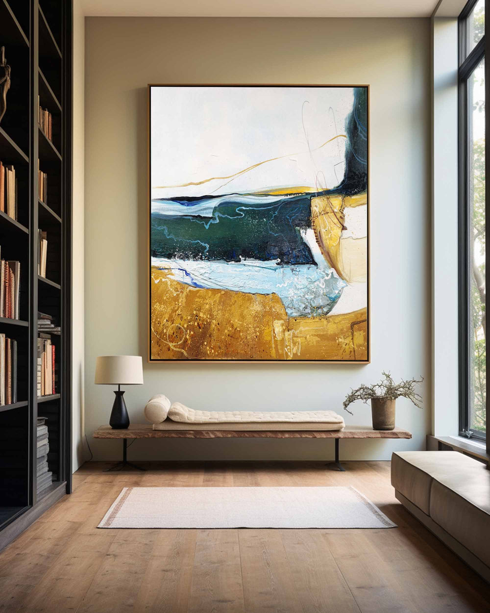 Abstract Gold Canvas Art Green Canvas Painting Vertical Texutred Art |Artexplore