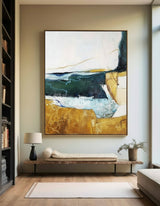 Abstract Gold Canvas Art Green Canvas Painting Vertical Texutred Art |Artexplore