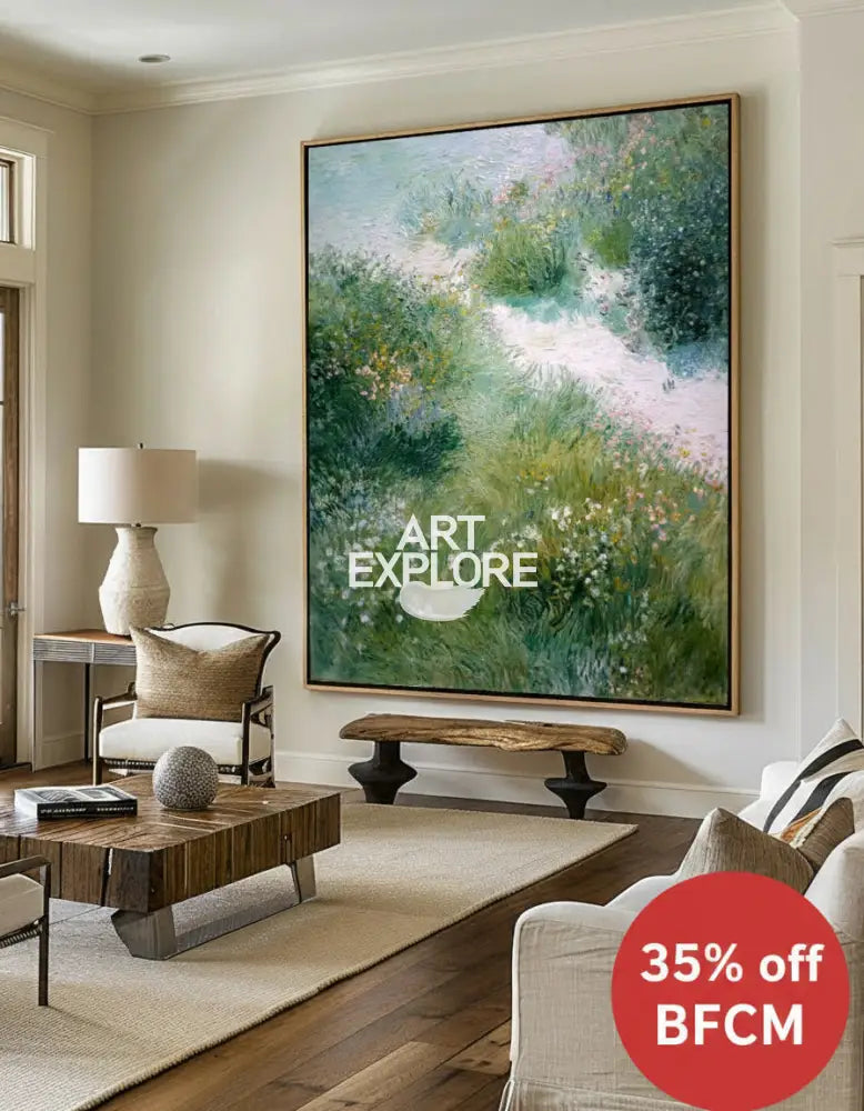 Modern Green Landscape Wall Art | Textured Oil Painting for Large Space | ArtExplore