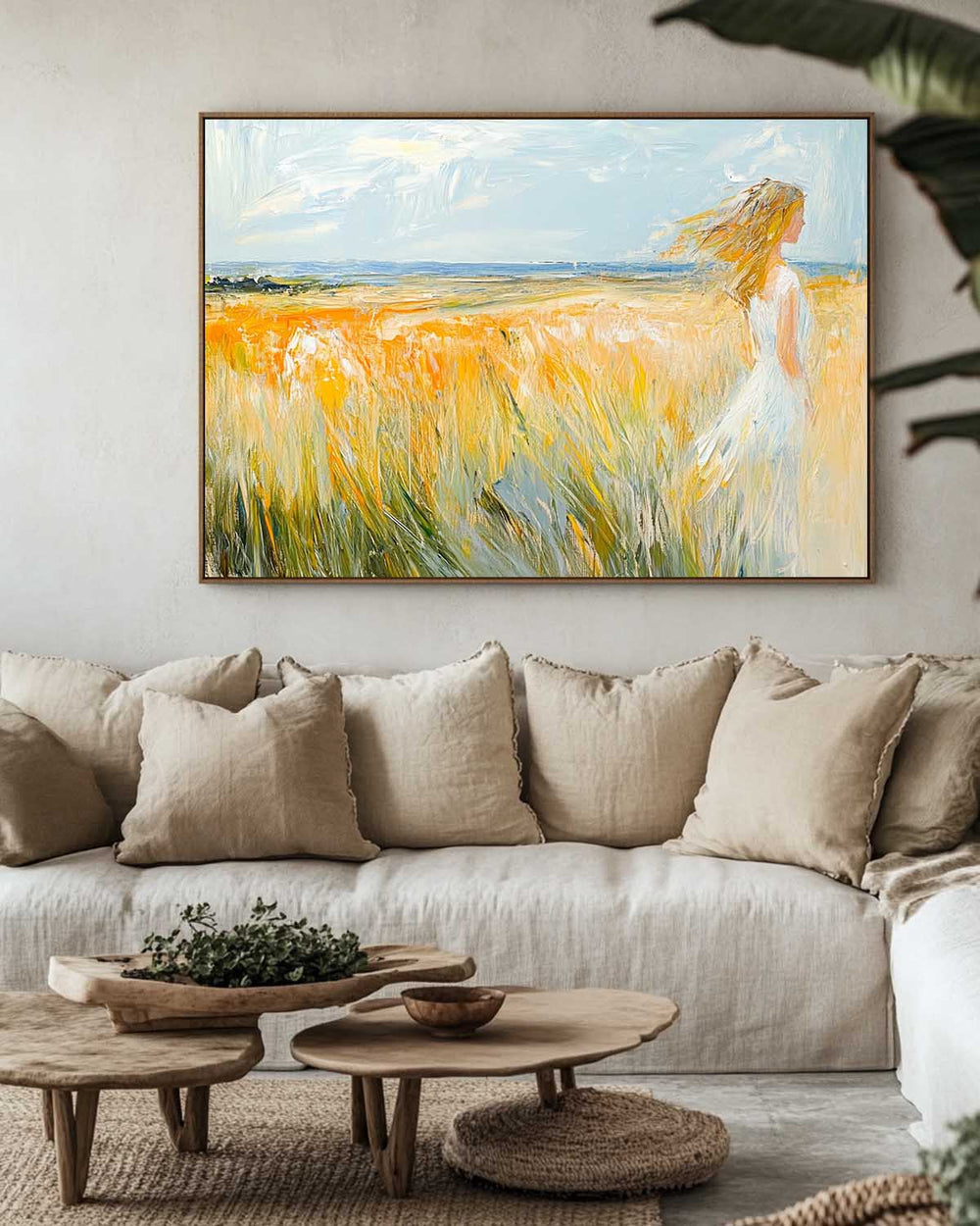 Large Beautiful Girl Seascapes Oil Painting Modern Seascape Textured Art Modern Canvas Art For Sale